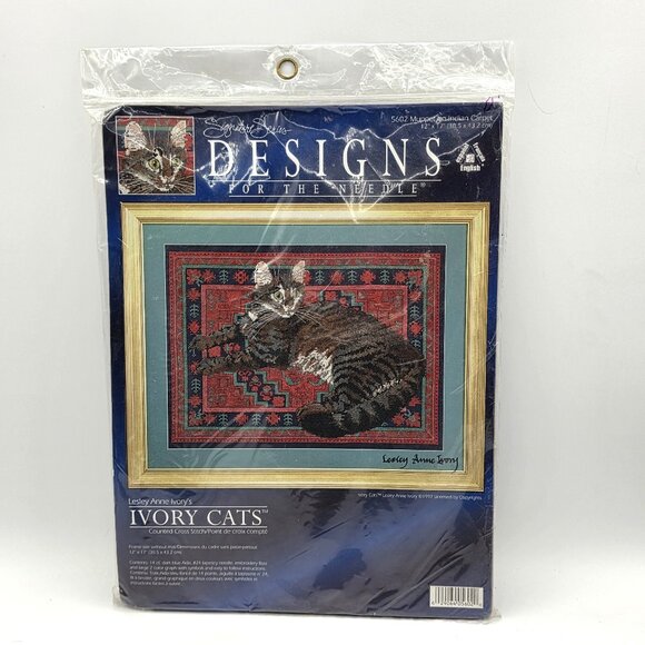 Vtg Muppet Cat On Indian Carpet Counted Cross Stitch Kit SEALED Ivory Cats 1997 - Picture 1 of 5